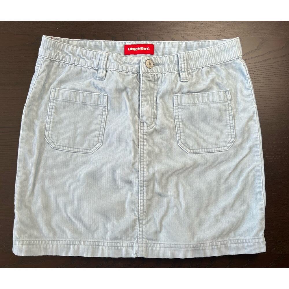 Vintage Y2K Unionbay Corduroy Mini Skirt Size 7 Light Blue 90s Pockets